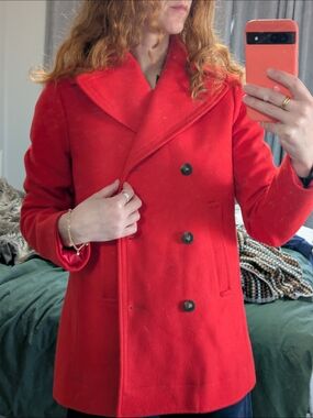 Club Monaco Vibrant Red Double-Breasted Peacoat